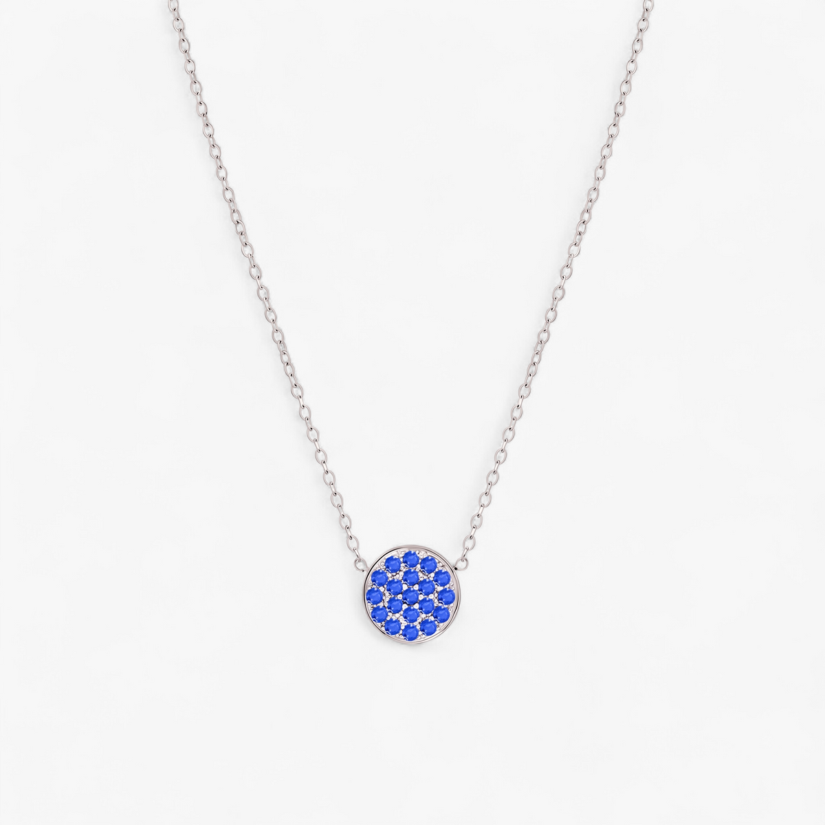 Silver Birthstone Pavé Disc Necklace - December