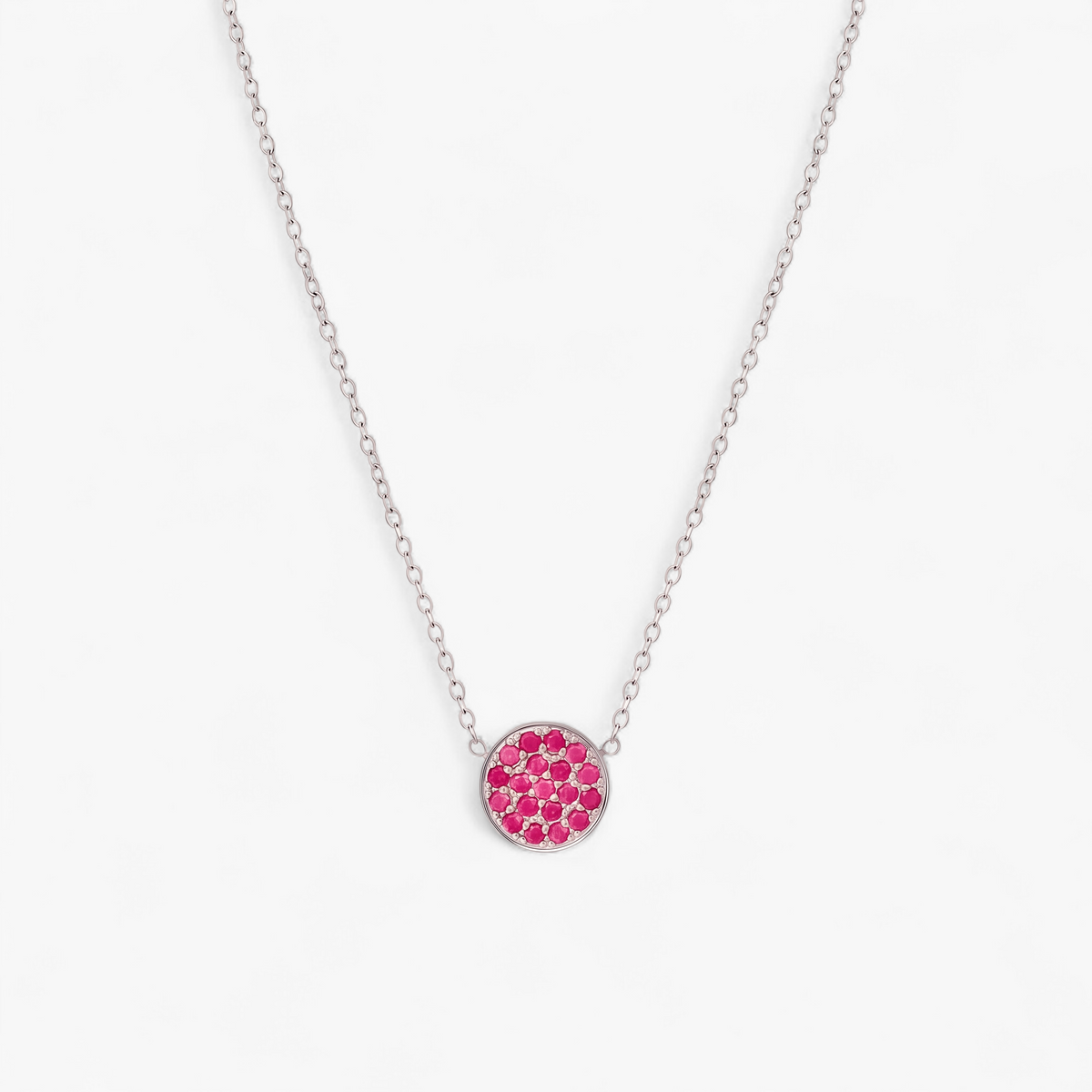 Silver Birthstone Pavé Disc Necklace - July