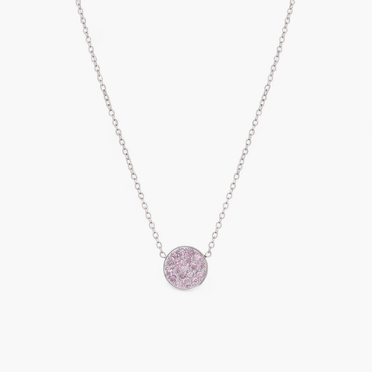 Silver Birthstone Pavé Disc Necklace - June