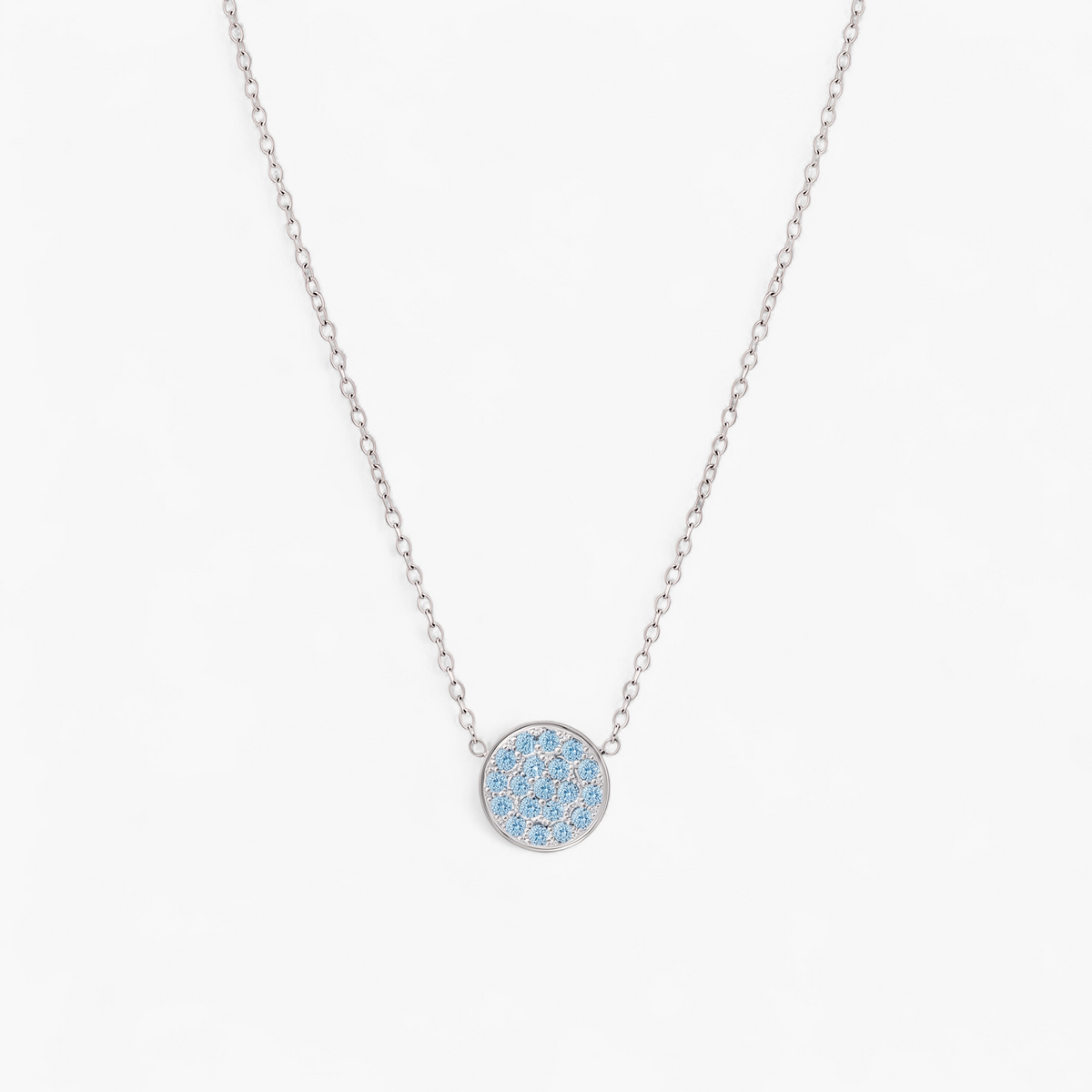 Silver Birthstone Pavé Disc Necklace - March