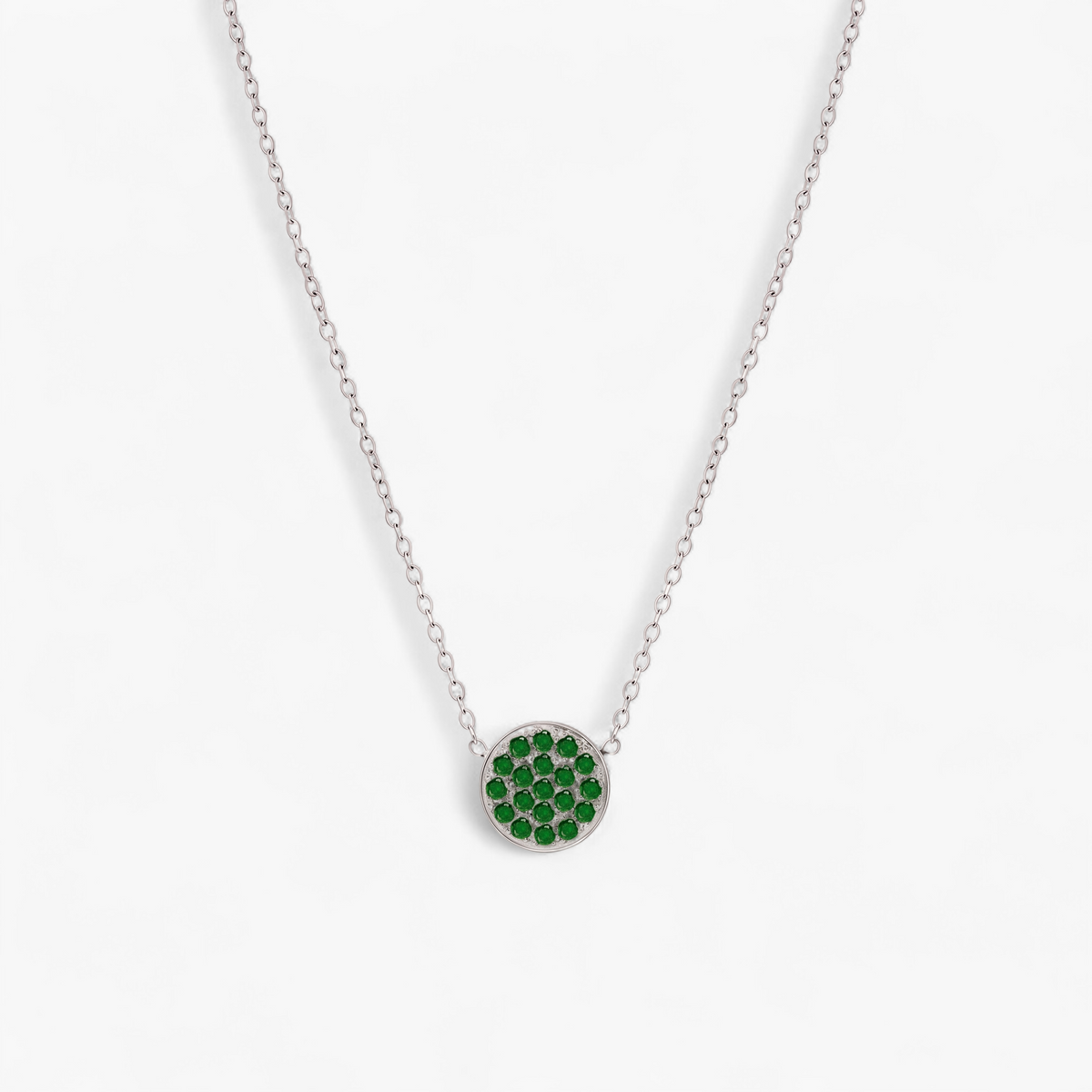 Silver Birthstone Pavé Disc Necklace - May