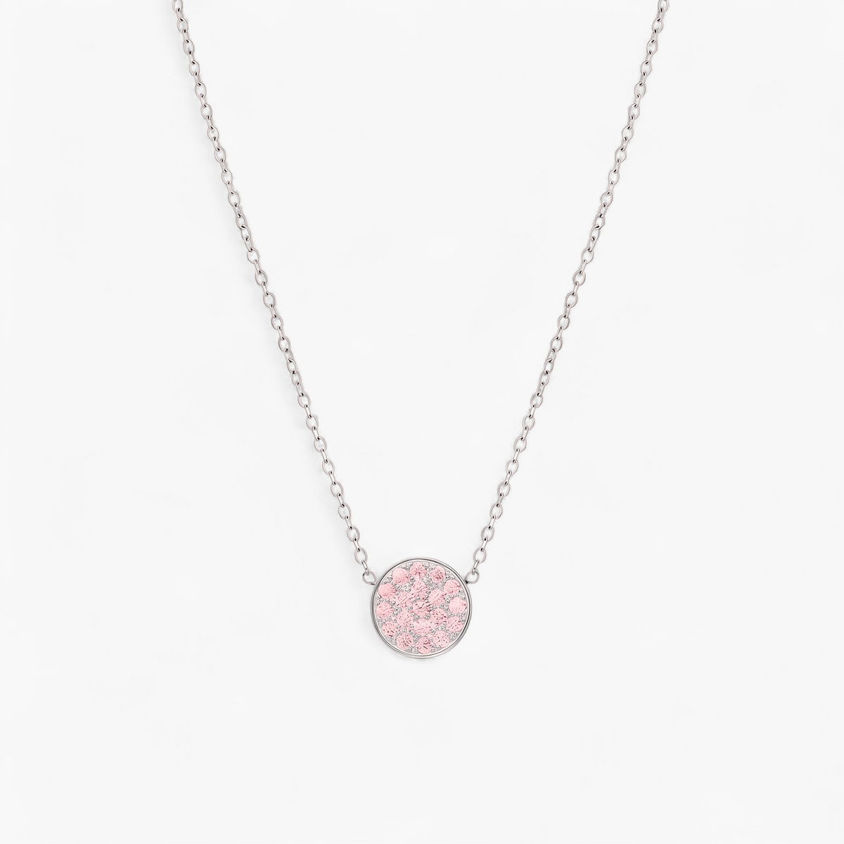 Silver Birthstone Pavé Disc Necklace - October