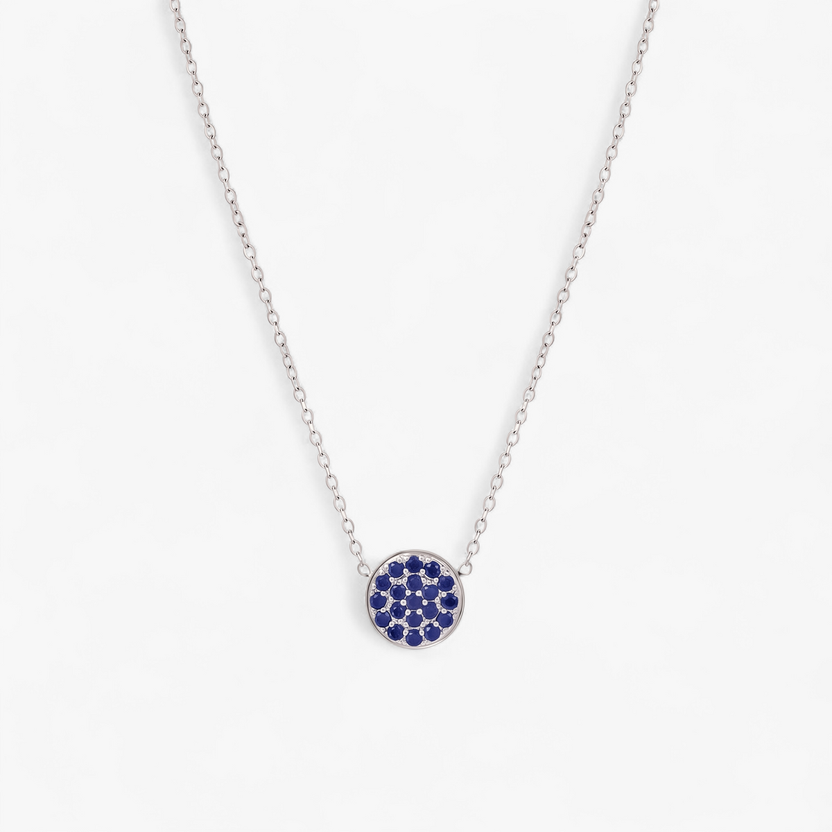 Silver Birthstone Pavé Disc Necklace - September